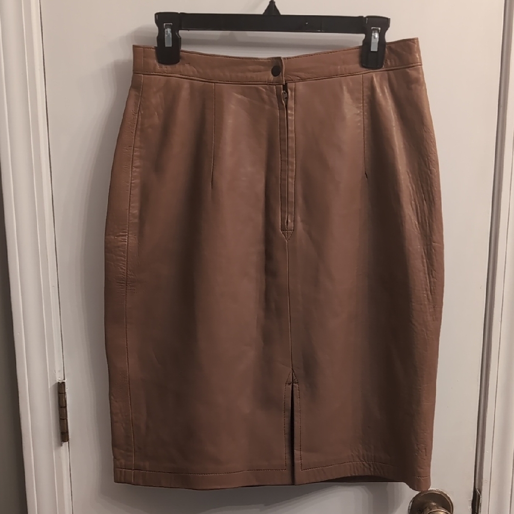 Maxima By Neiman Marcus Vintage Pleated Tan Leather Pencil Skirt Size 12